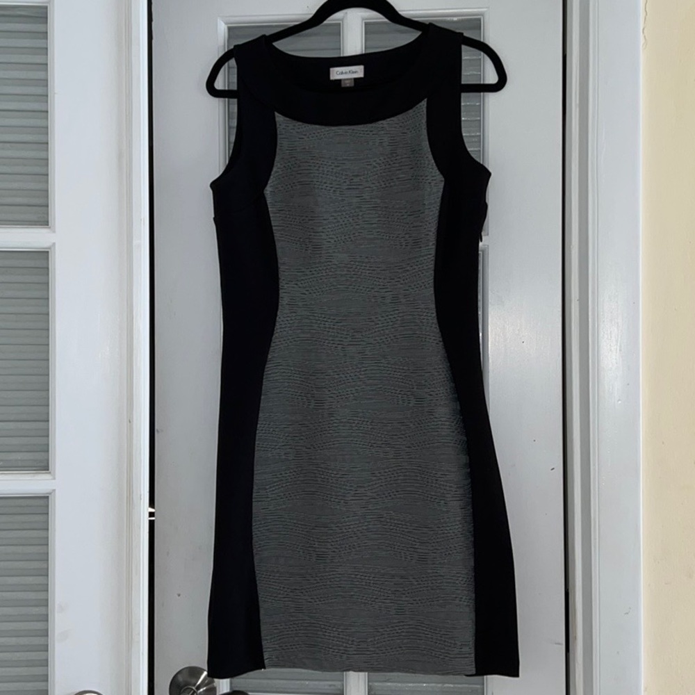 Calvin Klein black and gray color block sheath dress
